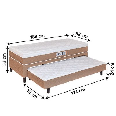 Cama Box Solteiro Com Cama Auxiliar Conjugada Espuma D28 Aspen 88x188x53cm Marrom Branco