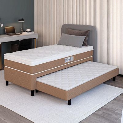 Cama Box Solteiro Com Cama Auxiliar Conjugada Espuma D28 Aspen 88x188x53cm Marrom Branco