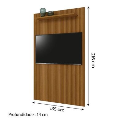 Painel Para Tv Até 55 Polegadas Ripado 3d Egeo Com Prateleira 1,35m Cedro