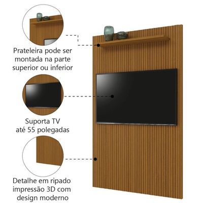 Painel Para Tv Até 55 Polegadas Ripado 3d Egeo Com Prateleira 1,35m Cedro