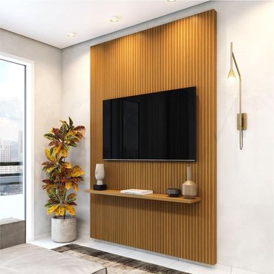 Painel Para Tv Até 55 Polegadas Ripado 3d Egeo Com Prateleira 1,35m Cedro