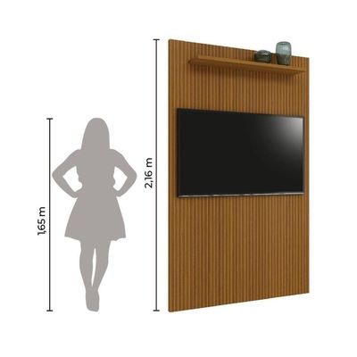 Painel Para Tv Até 55 Polegadas Ripado 3d Egeo Com Prateleira 1,35m Cedro