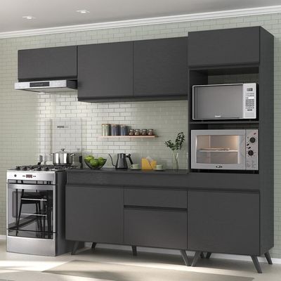 Armário De Cozinha Compacta 252cm Veneza Multimóveis V3690 Preto Preto