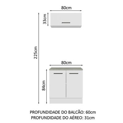 Kit Balcão E Armário Aéreo Multiuso 80cm Branco
