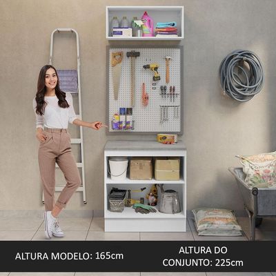 Kit Balcão E Armário Aéreo Multiuso 80cm Branco