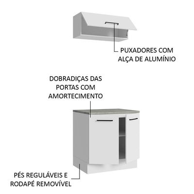Kit Balcão E Armário Aéreo Multiuso 80cm Branco