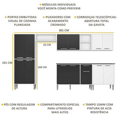 Cozinha Compacta Multimóveis Xangai Jazz Fg3160 Branca/preta