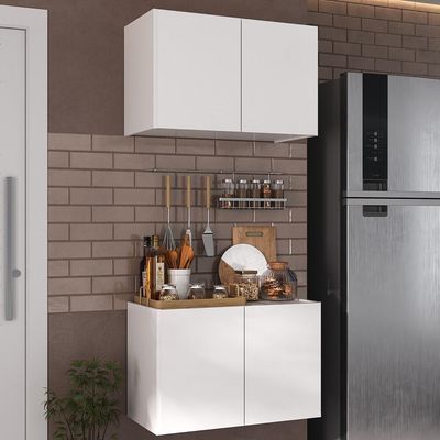 Kit Armário De Cozinha E Balcão 2 Portas Multimóveis Mp2163 Branco Branco