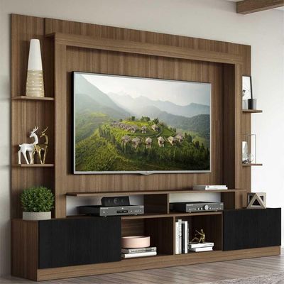 Rack Estante com Painel Tv 65 e 2 Portas Oslo Madeirado