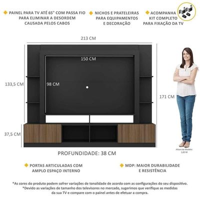 Rack Estante Painel Suporte Tv 65´´ Preto/Madeirado