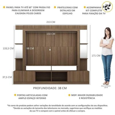 Rack com Painel Suporte Tv 65´´ com Espelho Madeirado