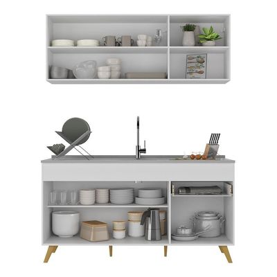 Armário De Cozinha Compacta 150cm Veneza Multimóveis V2142 Branco/dourado Branco/dourado