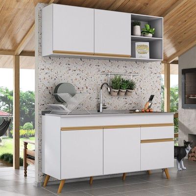 Armário De Cozinha Compacta 150cm Veneza Multimóveis V2142 Branco/dourado Branco/dourado