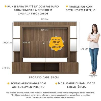Estante Tv 65" Prateleiras C/ Espelho Oslo Multimóveis V3393