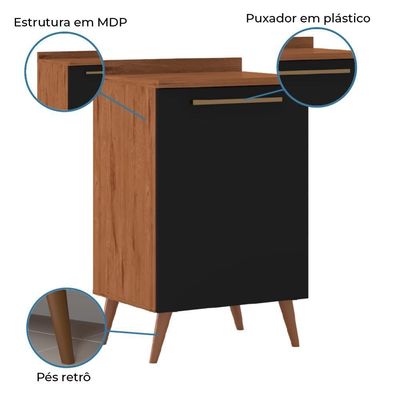 Balcão De Cozinha 1 Porta Com Tampo 0,59m Favorita Natura / Preto Preto Naturale