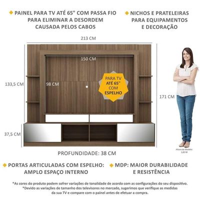 Estante Tv 65" Portas C/ Espelho Oslo Multimóveis V3390 Madeirada Madeirado