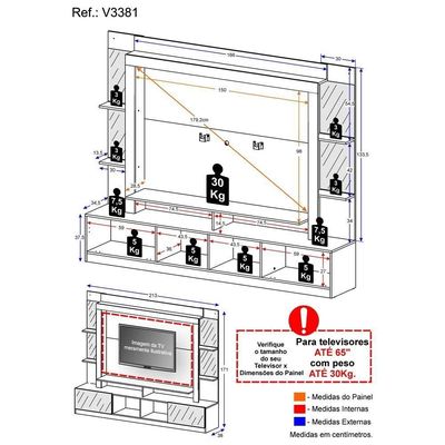 Estante Com Suporte Tv 65" E Espelho Oslo Multimóveis V3381