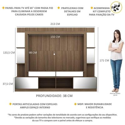 Rack Estante Suporte Tv 65´´ Espelho Madeirado