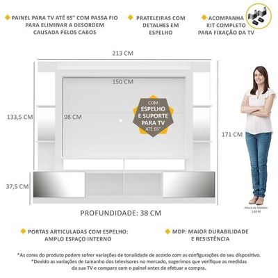 Estante Com Suporte Tv 65" E Espelho Oslo Multimóveis V3381