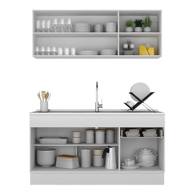 Armário De Cozinha Compacta 150cm Com Rodapé Veneza Multimóveis V2114 Branco Branco