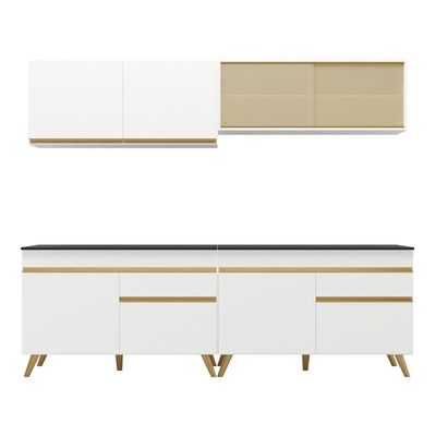 Armário De Cozinha Compacta 240cm Veneza Multimóveis V3696 Branco/dourado Branco/dourado