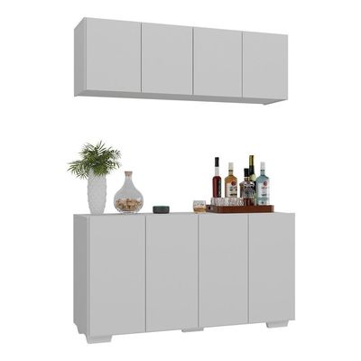Kit Bar Armário Aéreo E Aparador 4 Portas Multimóveis Mp1087 Branco