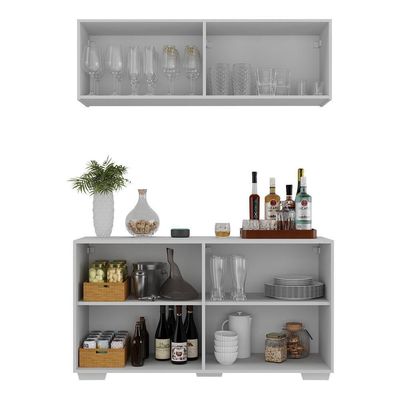 Kit Bar Armário Aéreo E Aparador 4 Portas Multimóveis Mp1087 Branco