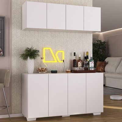 Kit Bar Armário Aéreo E Aparador 4 Portas Multimóveis Mp1087 Branco