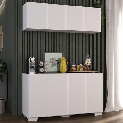 Conjunto Cantinho Do Café Armário E Aparador 4 Portas Multimóveis Mp1085 Branco Branco