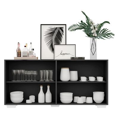Aparador Buffet 4 Portas com  Pés Quadrados Preto/branco