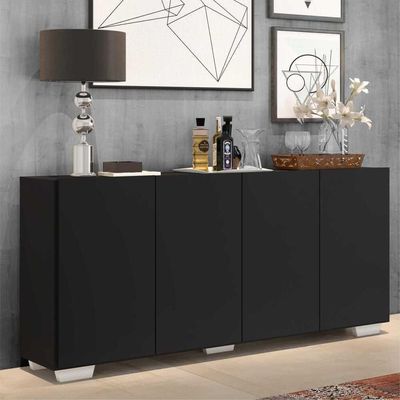 Aparador Buffet 4 Portas com  Pés Quadrados Preto/branco
