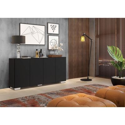 Aparador Buffet 4 Portas com  Pés Quadrados Preto/branco