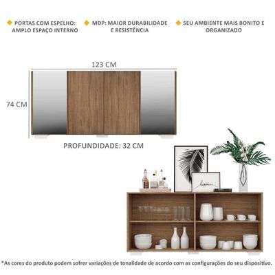 Aparador Buffet com Espelho e Pés Quadrados Rustic/branco