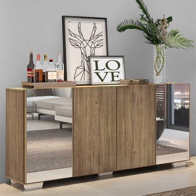 Aparador Buffet com Espelho e Pés Quadrados Rustic/branco