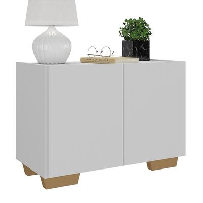 Mesa De Cabeceira Com Pés 2 Portas Multimóveis Mp4134 Branca/natural Branco/natural