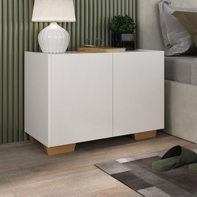 Mesa De Cabeceira Com Pés 2 Portas Multimóveis Mp4134 Branca/natural Branco/natural