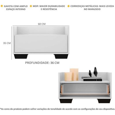 Mesa de Cabeceira 60 Cm com Pés Quadrados Branca preta