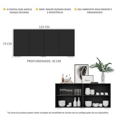 Aparador Buffet 4 Portas Multimóveis V3557 Preto/Branco