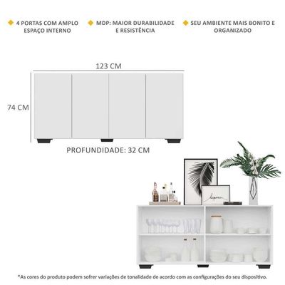 Aparador Buffet 4 Portas Multimóveis V3557 Branco/Preto