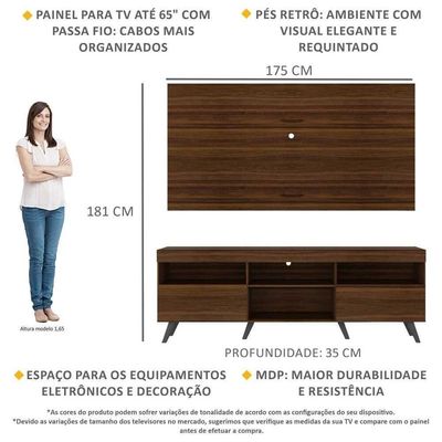 Rack C/ Painel Tv 65" Retrô Holanda Br3133 Duna Preto