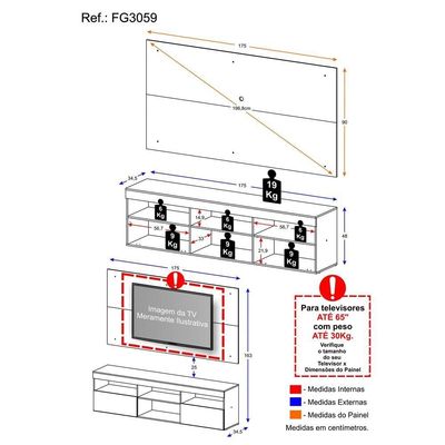 Rack Com Painel Para Tv Até 65´´ Flórida Fg3059 Madeirado