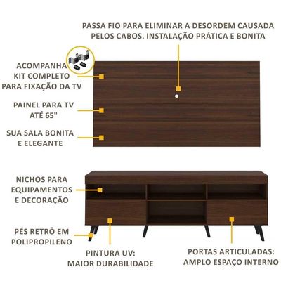 Rack Retrô Painel E Suporte Para Tv Até 65´´ Flórida Fg3134