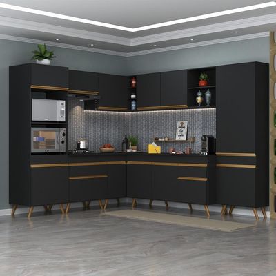 Cozinha Completa De Canto Mp2047 Com Armário E Balcão Preta