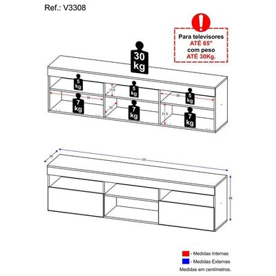 Rack Tv 65" Com 2 Portas Paris Multimóveis V3308 Branco