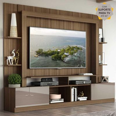 Rack Estante Painel Suporte Tv 65´´ Madeirado/Laca Fumê