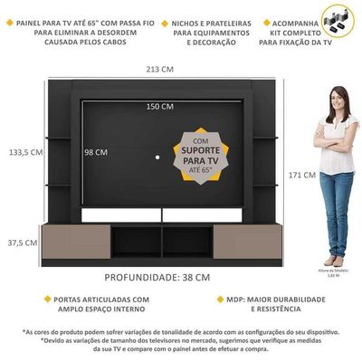 Estante Com Suporte Tv 65" E 2 Portas Oslo Multimóveis V3386