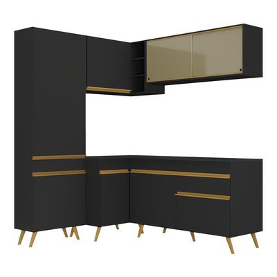 Armário De Cozinha Completa De Canto V2054 Preto/dourado