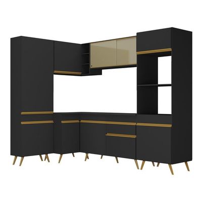 Armário De Cozinha Completa De Canto Veneza Multimóveis V2050 Preto/dourado Preto/dourado