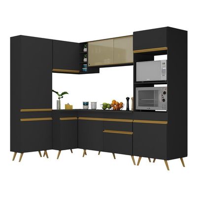 Armário De Cozinha Completa De Canto Veneza Multimóveis V2050 Preto/dourado Preto/dourado