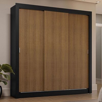Guarda-Roupa Casal 3 Portas Correr Preto/Rustic
